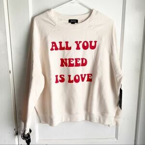 WILDFOX All You Need Is Love Crewneck Sweatshirt Graphic Print Beatles Large NWT
